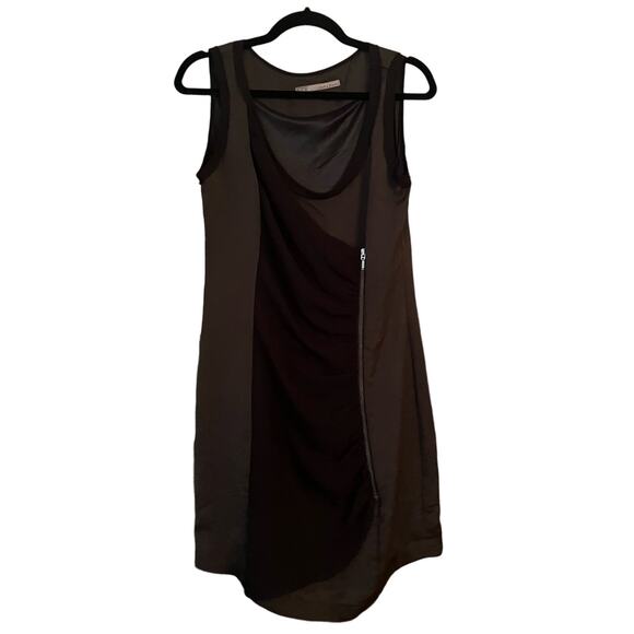 Zara Basic Black Sleeveless Dress Sz M Zipper & Satin Accent Ruching Datenight - Picture 1 of 10